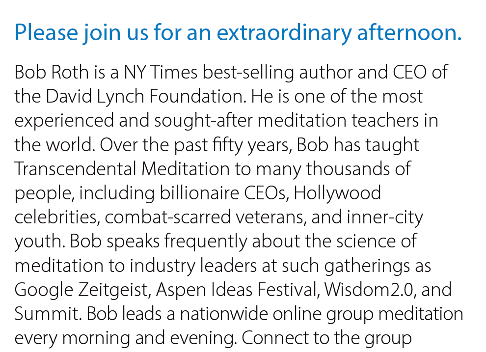 Welcome by Judith Miller; Interviewed by Bob Roth